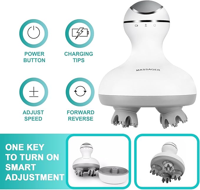 VGU Rechargeable Scalp Massager with Multi-Node Design, Promotes Hair Growth, Relieves Stress, Waterproof, Portable Handheld Head Massager