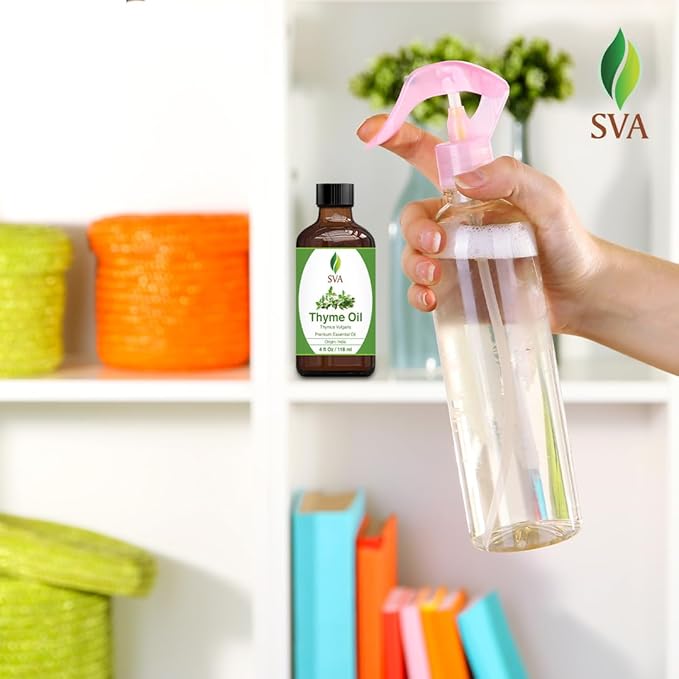 SVA Thyme Essential Oil – 4 Fl Oz – 100% Natural Thyme Oil - for Diffuser, Hair Care, Face, Skin Care, Aromatherapy, Scalp and Body Massage, Soap and Candle Making – with Dropper