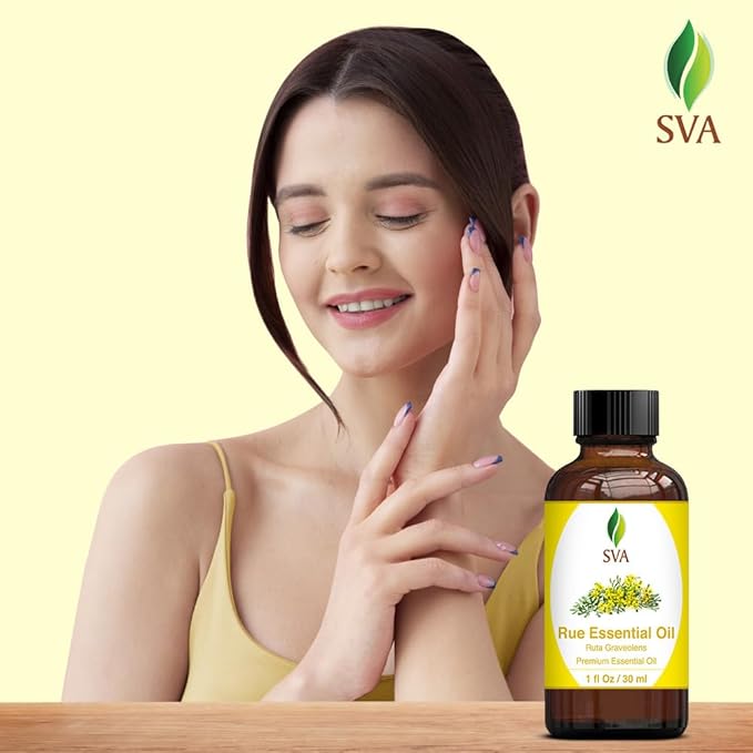SVA Rue Essential Oil – 1 Fl Oz – 100% Natural Rue Oil - for Diffuser, Hair Care, Face, Skin Care, Aromatherapy, Scalp and Body Massage, Soap and Candle Making - with Dropper