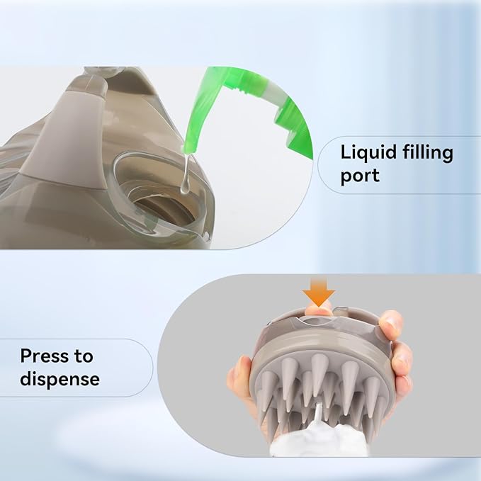 Scalp Massager with Shampoo Dispenser, for Stress Relax Hair Growth,Handheld Hair Silicone Brush, Gray