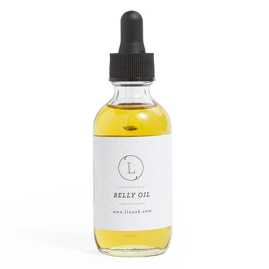 Lizush Belly Oil - 2 oz. Stretch Mark Treatment and Body Oil - Pregnancy Essentials to Protect and Moisturize Skin Made with 85% Organic Ingredients - Handmade in the USA
