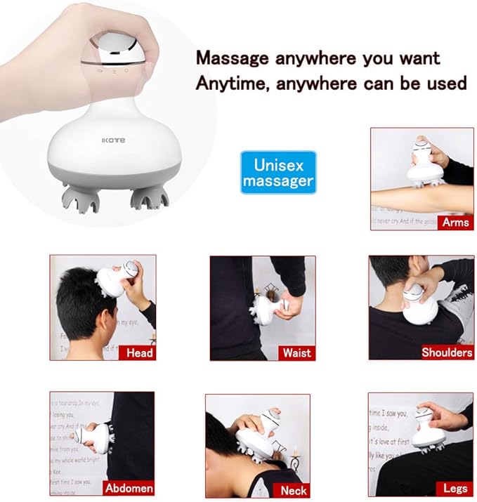 Electric Scalp Head Massager, IPX7 Waterproof Rechargeable Head Massager for Stimulating Hair Growth, Deep Clean, Blood Circulation and Stress Release