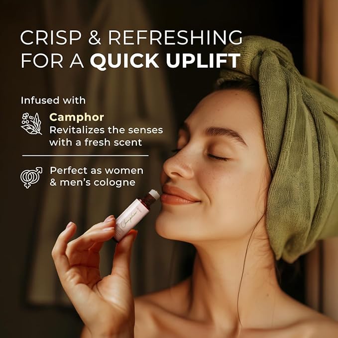 Gya Labs Camphor Essential Oil Roll on - Soothing Chest Rub Aromatherapy, 100% Pure Natural Camphor Oil Roller, Travel Size (0.34 Fl Oz)