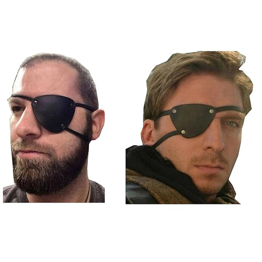 1 Pair Retro Single Eye Patch - Black Eye Patches - PU Leather Pirate Eye Patch Cover Adjustable Medieval Steampunk Blindfold for Adults Role Play Costume Accessories