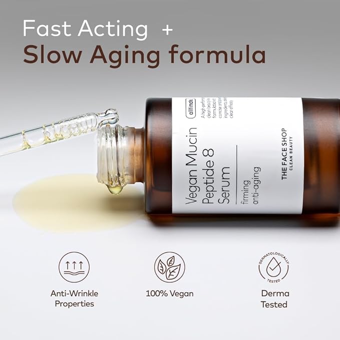The Face Shop 8 Peptide Serum, Vegan Mucin for Hydrating & Firming, Anti Aging Serum for All Skin Types, Korean Skin Care, 30ml/1.01 fl. oz