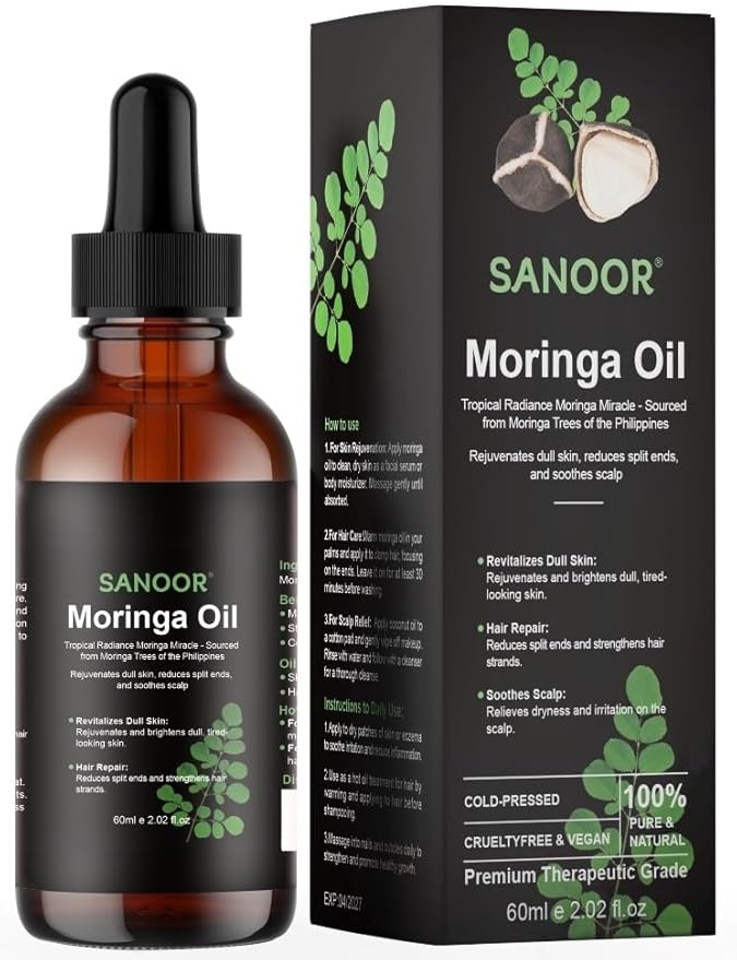 Moringa Miracle Oil - 100% Pure & Cold-Pressed - Deeply Hydrating Oil for Hair & Skin with Natural Nutrient-Rich Hair Butter for Strength & Shine - 2.02oz (60ml)