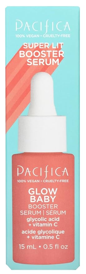 Pacifica Glow Baby Booster Mini Face Serum, Vitamin C & Glycolic Acid For Brightening Dull Skin, Fragrance-Free, Vegan & Cruelty-Free, 1 Fl Oz