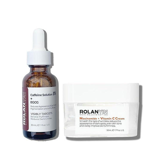 ROLANYIN Caffeine Solution 5% + EGCG Eye Serum and Niacinamide + Vitamin C Cream