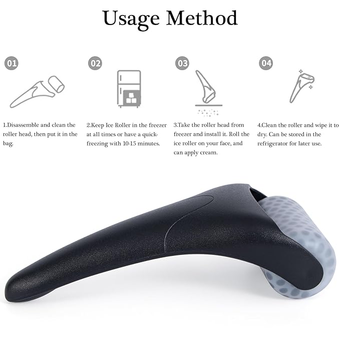 Ice Facial Roller for Face and Eyes - Puffiness Relief, Skin Care, Reduce Pain and Wrinkles Face Massager Tools for Men and Women - Self Care Gift, Black