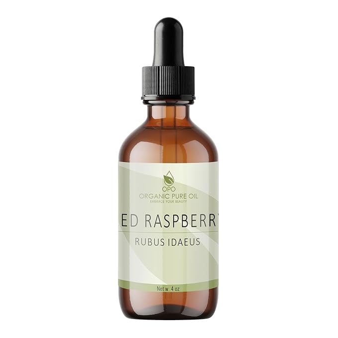 Red Raspberry Seed Oil - 4 oz Glass & Dropper - Pure Unrefined Cold Pressed Non GMO Vegan Carrier Oil for Face Hair Skin Body Nails Lips Cuticles Scalp by Organic Pure Oil