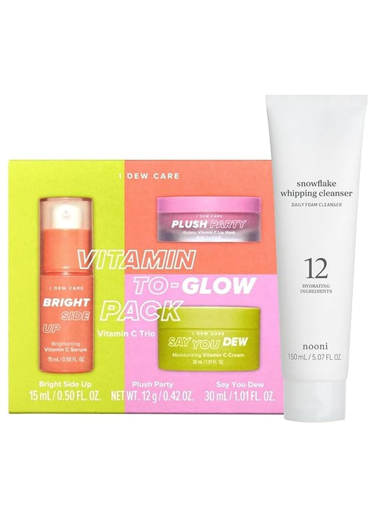 I DEW CARE Korean Skin Care Set Trio - Vitamin To Glow Pack + NOONI Korean Facial Clenaser - Snowflake Whipping Cleanser 5.07 Fl Oz Bundle