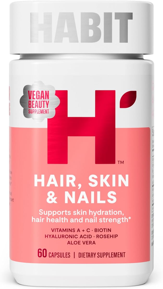 Habit Hair, Skin & Nails Supplement (60 Capsules) - New Look, Supports Skin Hydration, Hair & Nail Strength, Biotin 2000mcg, Vitamin A & C, Hyaluronic Acid, Rosehip, Vegan, Non-GMO (1 Pack)