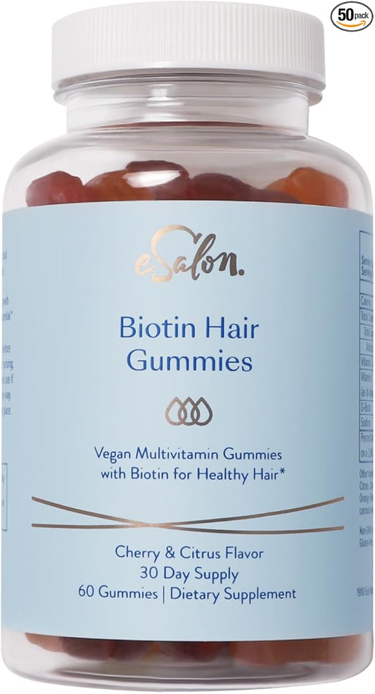 eSalon Biotin Hair Gummies, Vegan Multivitamin, Cherry & Citrus Flavor, 60 Count, 30 Day Supply