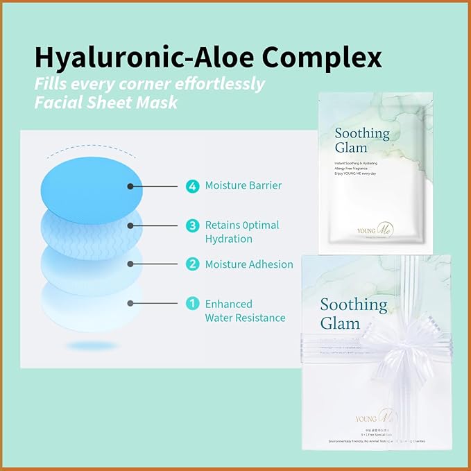 YoungMe Soothing Glam Facial Sheet Mask – 6-Pack | Hydrating & Moisturizing Korean Skin Care for Sensitive & All Skin Types