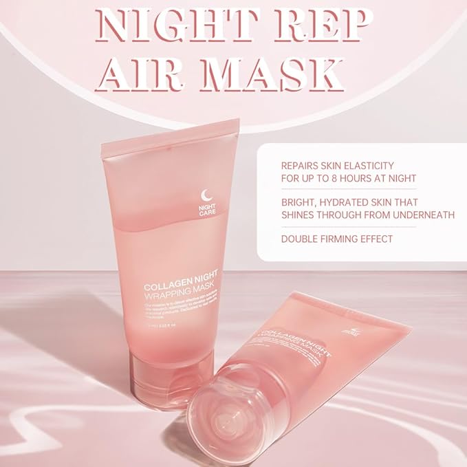 Collagen Overnight Wrapping Peel Off Facial Mask Pack,Collagen Night Wrapping Mask,Hydrates and Tightens Skin,Reduces Sagging,Elasticity & Hydration Care 2.54 fl.oz (with Brush)