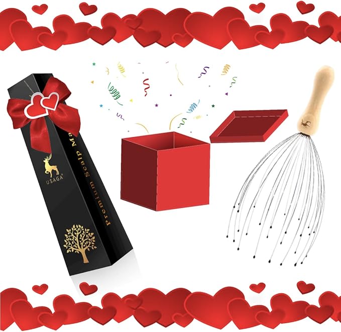 USAGA 28 Finger Head Scratcher, Head Massager, Scalp Massager for Scalp Body Relaxing Wood Handle (2 Pack)