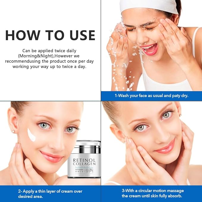 Collagen, Retinol & Hyaluronic Acid Face Cream - Anti-Aging Face Moisturizer Cream for Neck & Body Tightening Skin, Daily Moisturizer Face Cream for Women and Men - 1.7 fl.oz.