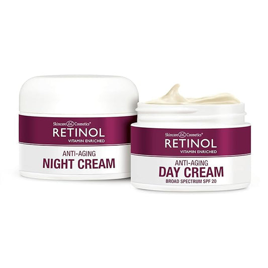 Retinol Anti-Aging, Vitamin Enriched Night Cream & Day Cream - Your 24 HOUR skincare duo that works day and night to give you younger-looking skin, 1 Ounce Each