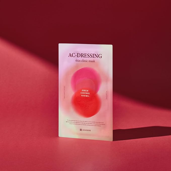 LEADERS AC-Dressing Skin Clinic Mask – Soothing and Calming Sheet Mask for Sensitive, Acne-Prone Skin – Helps Reduce Redness & Irritation, Hydrates, and Balances Skin, Sebum Care Mask – 10 Sheets