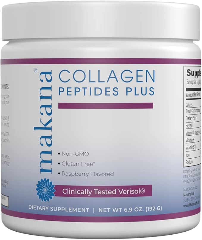 Makana Collagen Peptides Plus – with Verisol®, Vitamin C, Hyaluronic Acid & Amino Acids – Supports Hair, Skin, Nails, & Joints, 30 Servings – Raspberry Flavor