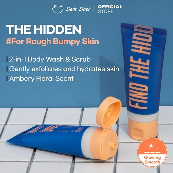 [Dear Doer] The Hidden Body Scrub & Wash in Tube - Moisturizing 2-in-1 Scrub Cleanser with Andes Salt, BHA for Bumpy Skin & Ingrown Hair, Tranquil Scent, Vegan, 3.38 fl oz (100 ml)