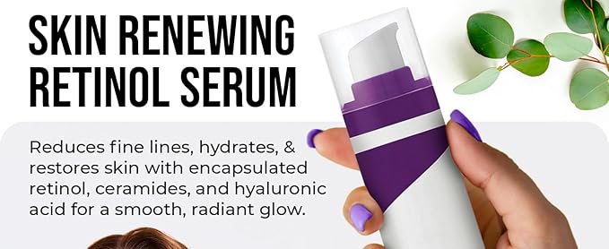 Skin Renewing Retinol Serum For Face, Encapsulated Retinol With Hyaluronic Acid, Niacinamide & Ceramides, Fragrance Free, with Peach Hand Cream Travel Sample Bundle