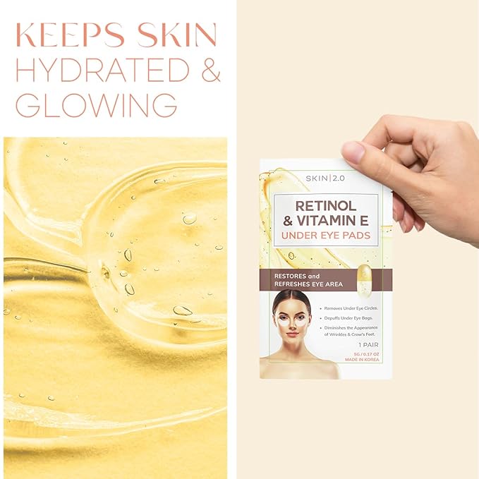 Retinol & Vitamin E Under Eye Patches - Dermatologist Tested - Anti-Aging - Depuffing, Reduce Fine Lines & Wrinkles, Dark Circles - Natural Ingredients - Korean Skin Care - All Skin Types - 15 Pairs