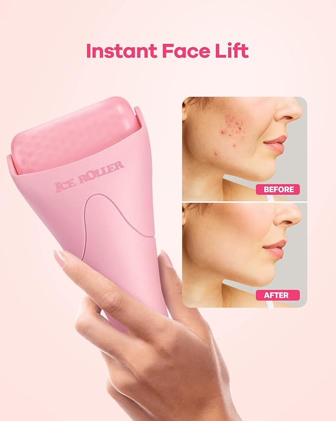 BearKig Ice Roller, Ice Roller for Face, Ice Face Roller, Cold Facial Ice Roller Massager for Eye Puffiness, Women's Gifts, Migraine, TMJ Pain Relief & Minor Injuries, Skin Care Products (Pink)