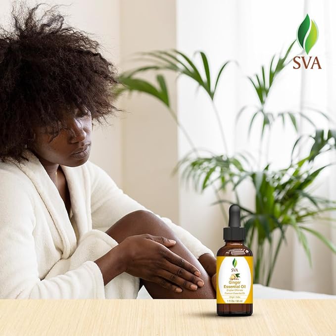 SVA Ginger Essential Oil – 1 Fl Oz – 100% Natural Ginger Oil - for Diffuser, Hair Care, Face, Skin Care, Aromatherapy, Scalp and Body Massage, Soap and Candle Making – with Dropper