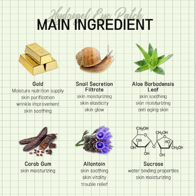 Gold & Snail Hydrogel Eye Patches – Moisturizing Under Eye Mask for Puffy Eyes, Fine Lines, and Dark Circles – Korean Skincare (60 Patches)