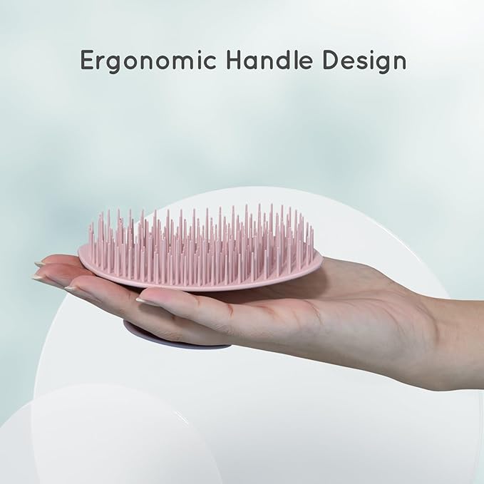 Scalp Massager Shampoo Brush, Scalp Scrubber & Exfoliator for Dandruff Removal, Wet & Dry and Detangler for Men and Women, Suitable for Short Medium Hair (Pink)