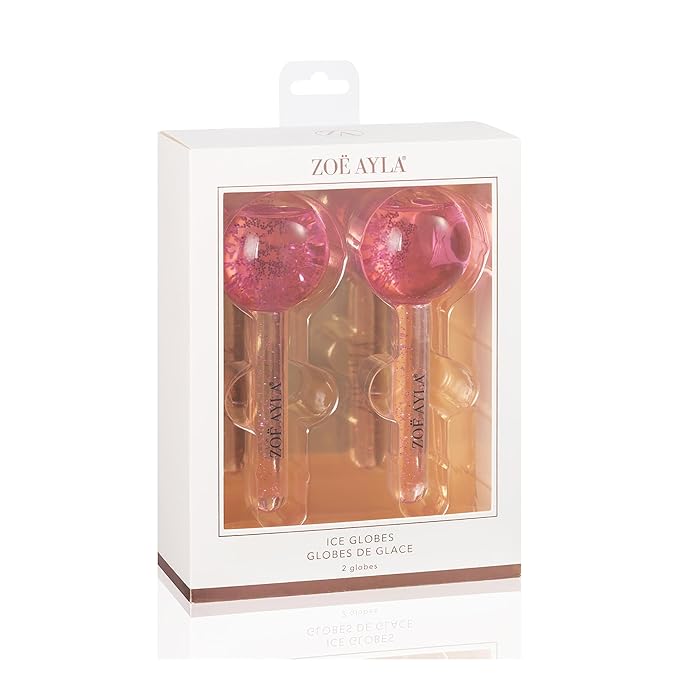 Zoe Ayla Ice Globes, 2 pcs - Face Ice Roller for Relaxing and Reducing Fine Lines - Tightening and Depuffing Skin - Ideal for Tired Eyes - Travel Sized Facial Massager with Cute Sparkles