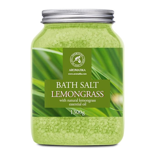 Bath Salts w/Natural Essential Lemongrass Oil 46 Oz (1300g) - Sea Salt Bath for Good Sleep - Bathing - Body Care - Wellness - Beauty - Relaxation - Aromatherapy - Spa - Bath Supplement