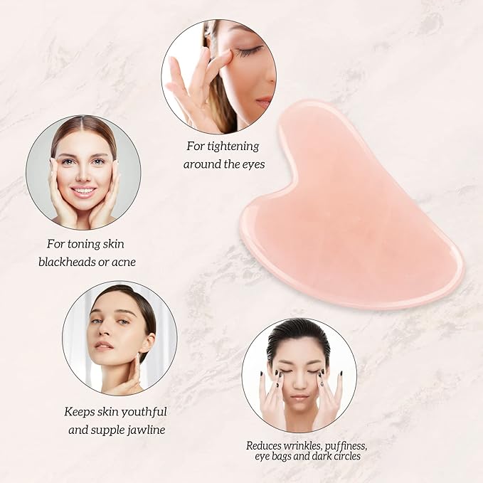 Gua Sha Facial Tools Set of 3 Guasha Massage Tool Rose Quartz Gua Sha Scraping Tool for Face,Neck, Eyes and Body,Jade Stone Guasha Board Pack of 3 (Pink)