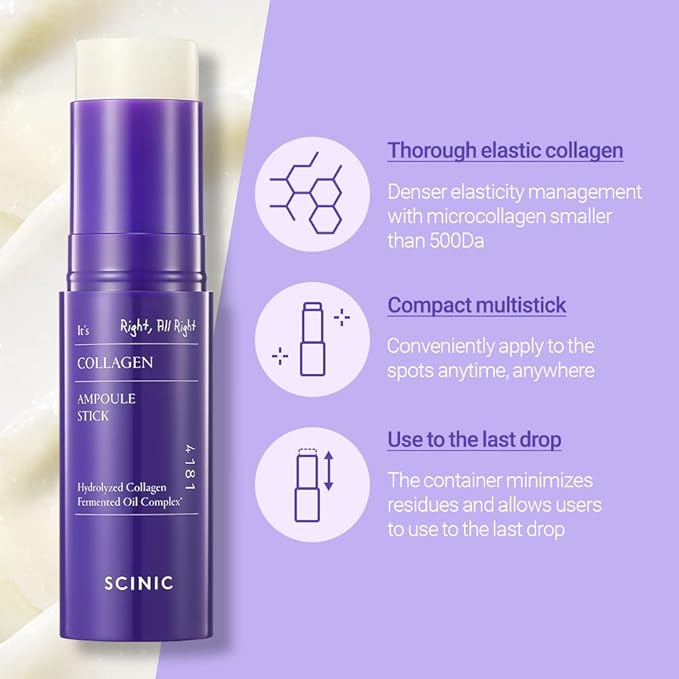 SCINIC Collagen Ampoule Stick 0.35fl.oz (10g)| Elasticity-improving Collagen Multi-stick with Low-molecular Weight Collagen & Fermented Oil | Makes Skin Look Radiant And Moisturized | Korean Skincare