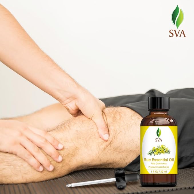 SVA Rue Essential Oil – 1 Fl Oz – 100% Natural Rue Oil - for Diffuser, Hair Care, Face, Skin Care, Aromatherapy, Scalp and Body Massage, Soap and Candle Making - with Dropper