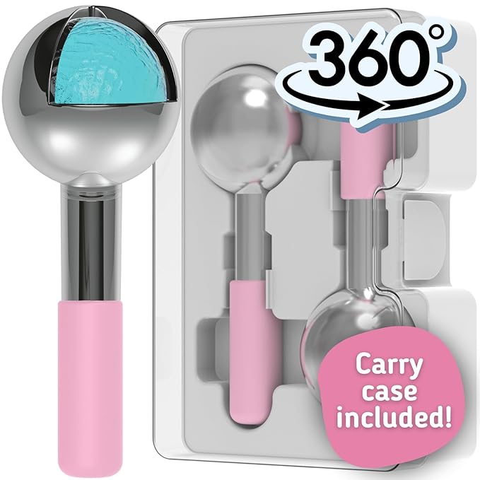 Ice Globes for Facials - 360 Rotating Unbreakable Steel Ice Globes with Carry Case - Professional Esthetician Supplies - Ice Roller for Face and Eyes - Ideal Skincare Tool (Pink)
