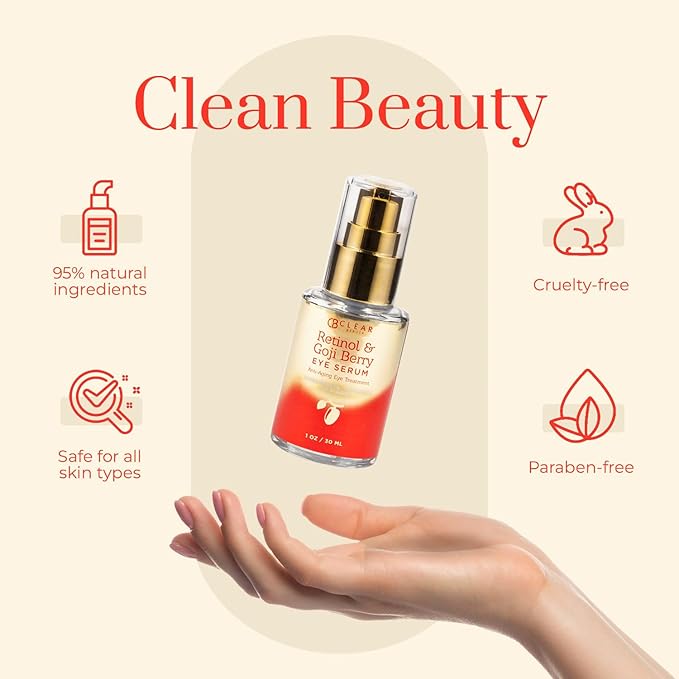 Retinol & Goji Berry Under Eye Serum - Dermatologist Tested, Diminishes Fine Lines, Wrinkles, Eye Bags & Dark Circles , Clean Beauty, Cruelty-Free Korean Skin Care - All Skin Types