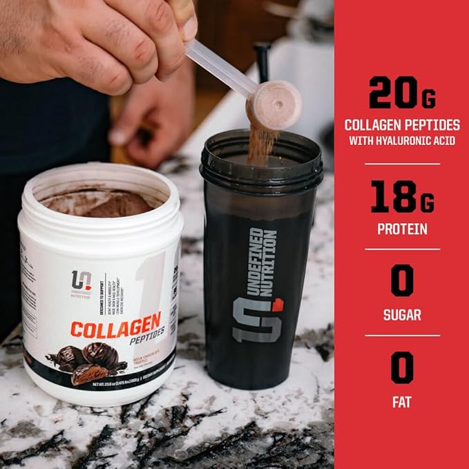 Undefined Nutrition Collagen Peptides by Brian Shaw (Unflavoured, 28 Servings) – 20g Collagen Peptides with Hyaluronic Acid - Promotes Muscle, Hair, Nail, Skin, Bone and Joint Health, Zero Sugar