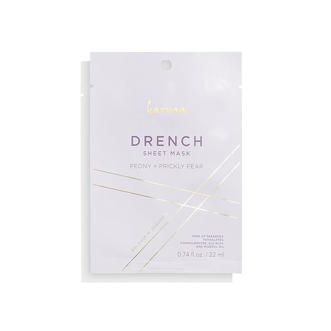 Karuna Skin - DRENCH Hydrating Sheet Mask, Pore-Minimizing Facial Skin Care Products, Hydrating Sheet Masks with Pear Extract & Peony, Face Mask for Skin with Acne & Dark Spots, 0.74 fl. oz./22 ml