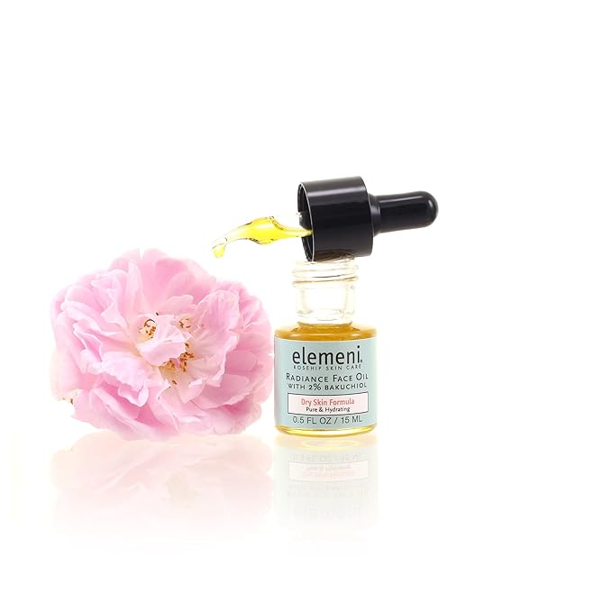 elemeni Radiance Face Oil Dry Complexion, 0.5 fl oz, Rosehip Seed Oil Refines Fine Lines & Wrinkles, Natural Source Retinoic Acid, Absorbs Easily, Bulgarian Rose & Neroli, Organic, Anti-Aging, Vegan