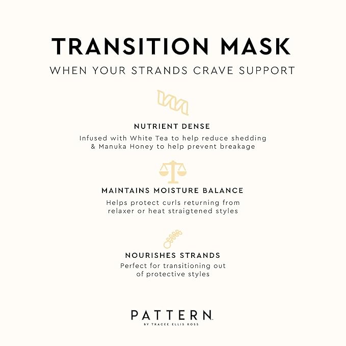 PATTERN Beauty by Tracee Ellis Ross Transition Mask, 11 Fl Oz, Breakage Barrier Hair Mask for Curlies, Coilies and Tight-Textures, 3a-4c