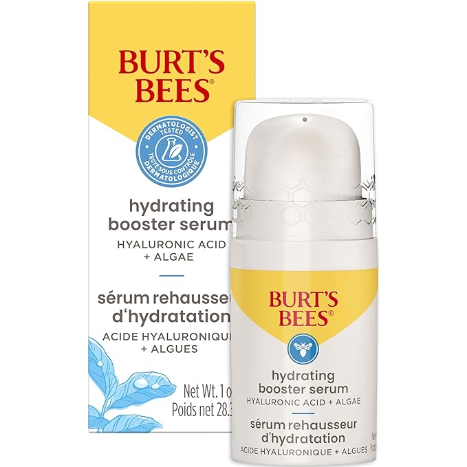 Burt's Bees Hyaluronic Acid Face Serum, Hydrates & Boosts Skin Naturally for Smoother, Glowing Skin Tone, Lightweight, with Algae - Hydrating Booster Facial Serum (1 oz)