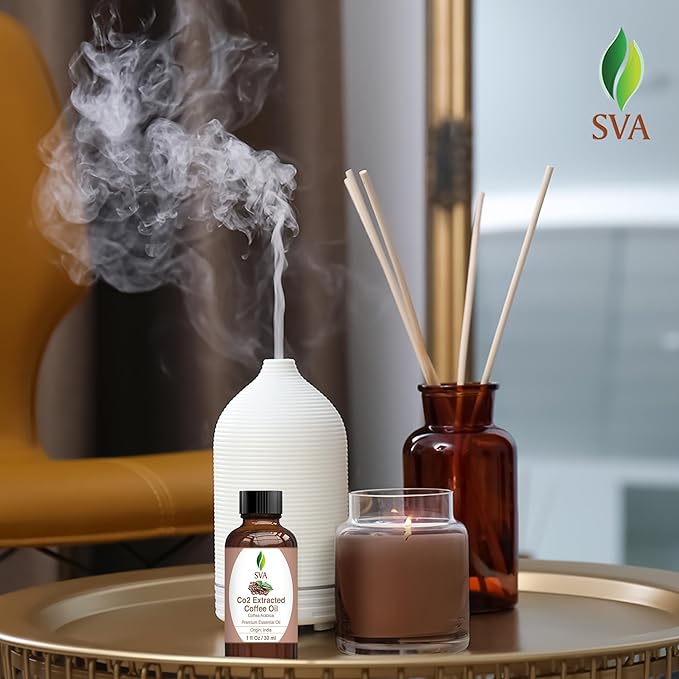 SVA Coffee Essential Oil – 1 Fl Oz – 100% Natural Coffee Oil - for Diffuser, Hair Care, Face, Skin Care, Aromatherapy, Scalp and Body Massage, Soap and Candle Making - with Dropper
