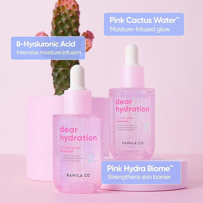 BANILA CO Dear Hydration Crystal Glow Essence | Dermatologist Tested | Crystal Capsule Serum with Pink Cactus & Hyaluronic Acid for Hydrating and Radiant Skin (50ml / 1.69 fl oz)