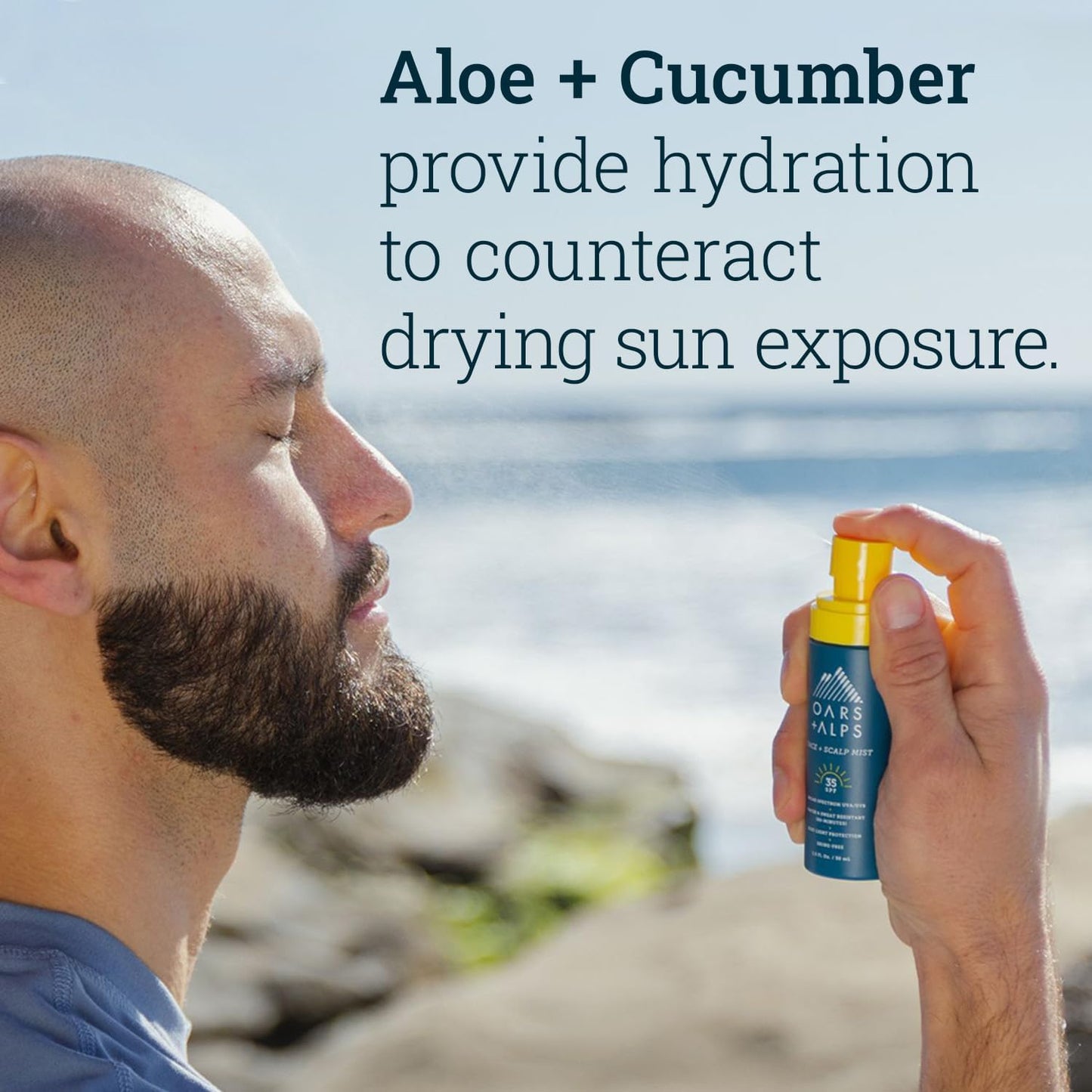 Oars + Alps Face & Scalp Sunscreen Spray Mist, SPF 35 Facial & Hair Sunscreen, Protects from Blue Light, Infused with Aloe Vera + Cucumber, Water & Sweat Resistant, Summer Splash Scent, 2pk