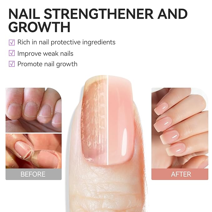 Gelike EC Nail Strengthener for Woman: Nude Blush 15ml 6 in 1 Natural Nail Hardener Extra Strong and Growth - Nail Polish Hardener for Weak and Damaged Nails