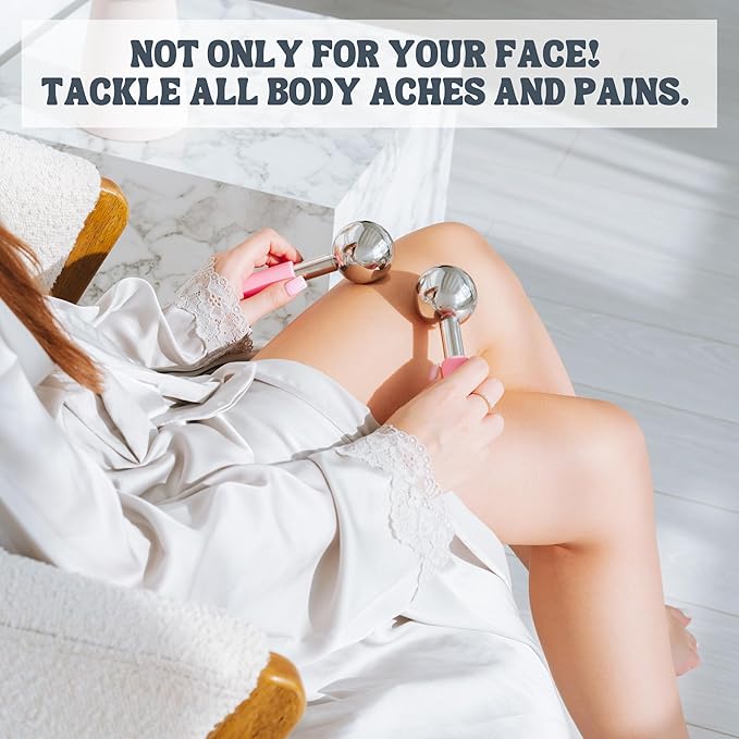 Ice Globes for Facials - 360 Rotating Unbreakable Steel Ice Globes with Carry Case - Professional Esthetician Supplies - Ice Roller for Face and Eyes - Ideal Skincare Tool (White)