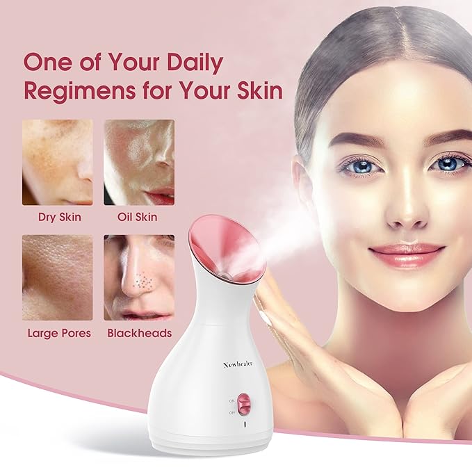 Newbealer 2in1 Facial Steamer, Hot Mist Facial Aromatherapy Humidifier Atomizer, Large Face Steamer Unclogs Pores Sinuses Moisturizing, Home Sauna Spa with Eyebrow Set (Red, 170 ml)