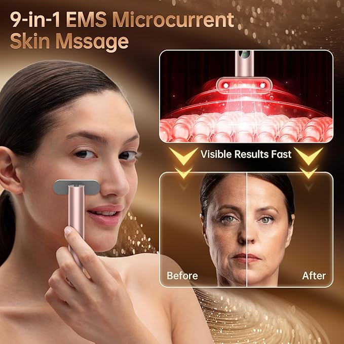 9 in 1 Red-Light-Therapy-Wand-for-Face, Portable Face Massager Tool, Microcurrent and Vibration True Beauty Glow Facial Massager Skincare Rejuvenation Tool for Women at Home